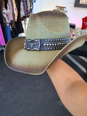 Green & Brown Studded Western Cowboy Hat